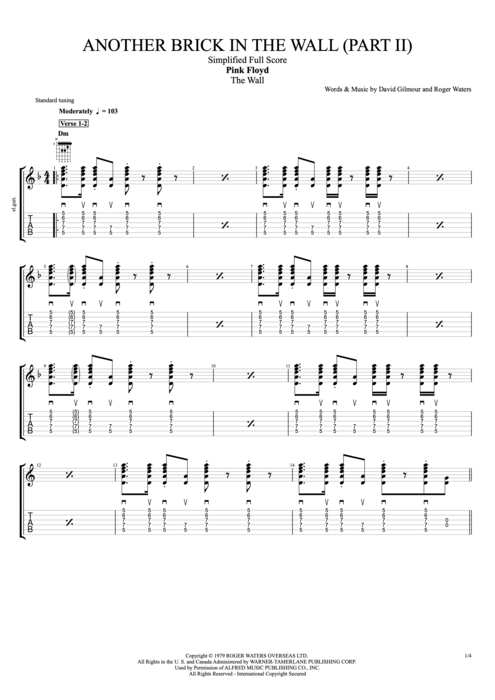 Another Brick in the Wall (Part 2) Pink Floyd guitar pro tab EGuitar Compacted Full Score mysongbook