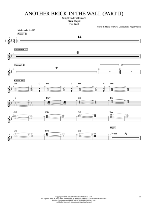 Another Brick in the Wall (Part 2) Pink Floyd guitar pro tab Organ Compacted Full Score mysongbook
