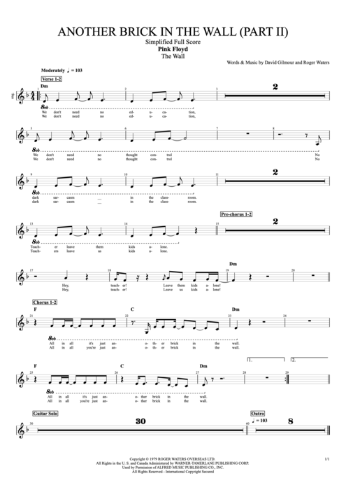 Class Of 99 Another Brick In The Wall Part 2 Another Brick in the Wall (Part 2) Tab by Pink Floyd (Guitar Pro
