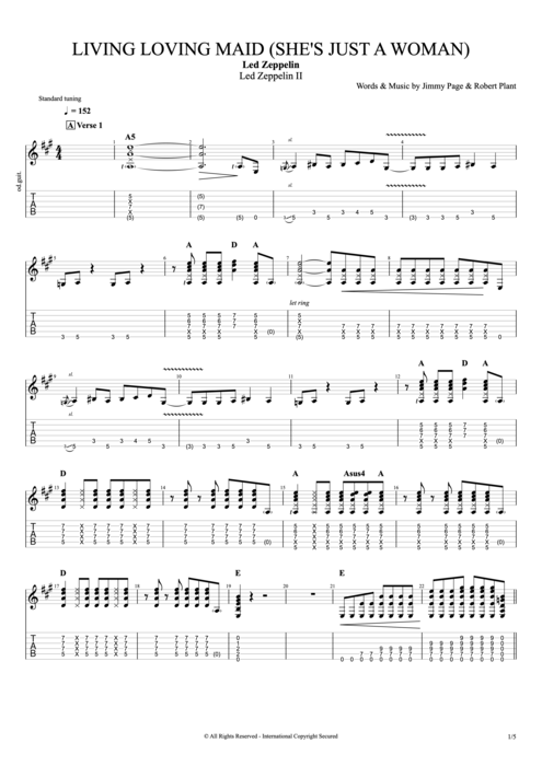 Living Loving Maid (She's Just a Woman) Led Zeppelin guitar pro tab EGuitarI Full Score mysongbook