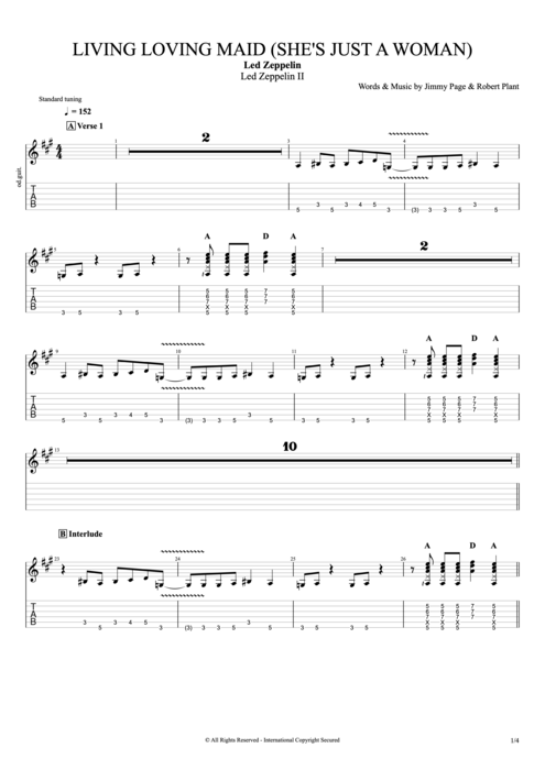 Living Loving Maid (She's Just a Woman) Led Zeppelin guitar pro tab EGuitarII Full Score mysongbook