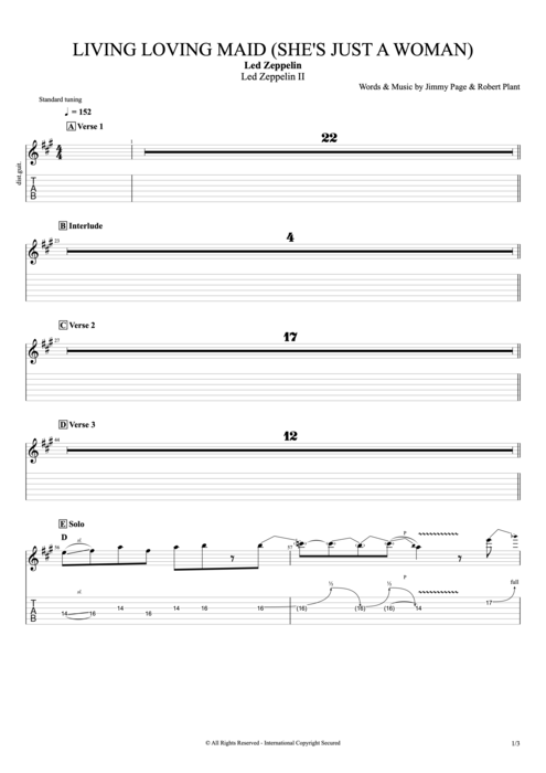 Living Loving Maid (She's Just a Woman) Led Zeppelin guitar pro tab EGuitarIII Full Score mysongbook