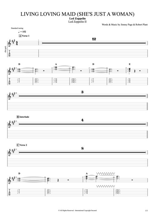 Living Loving Maid (She's Just a Woman) Led Zeppelin guitar pro tab EGuitarIV Full Score mysongbook