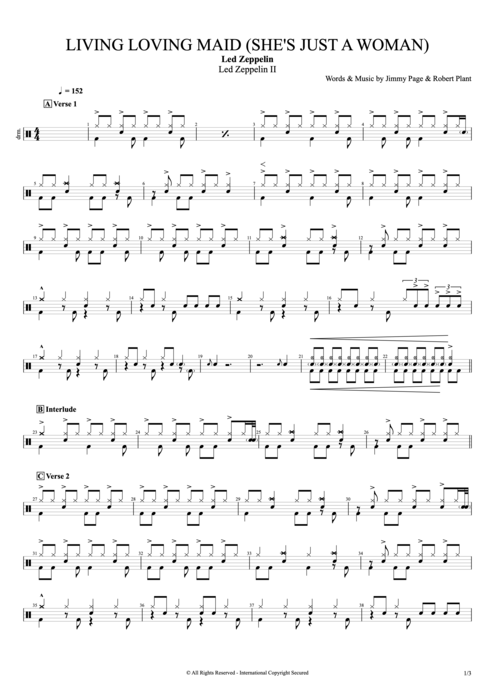 Living Loving Maid (She's Just a Woman) Led Zeppelin guitar pro tab Drums Full Score mysongbook