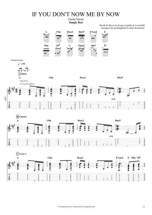 If You Don't Know Me by Now Simply Red guitar pro tab AGuitar Guitarra y voz mysongbook