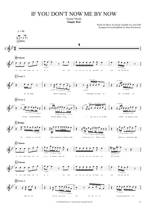 If You Don't Know Me by Now Simply Red guitar pro tab Vocals Guitarra y voz mysongbook