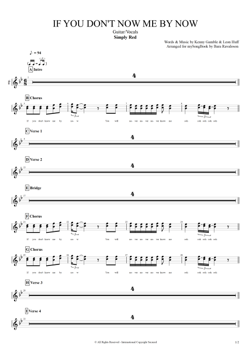 If You Don't Know Me by Now Simply Red guitar pro tab BackVoc Guitarra y voz mysongbook