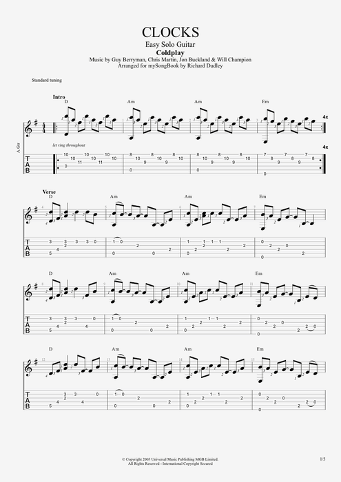 Clocks Guitar Chords