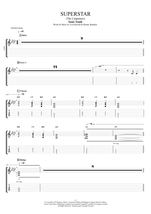 Superstar Sonic Youth guitar pro tab EGuitarI Full Score mysongbook