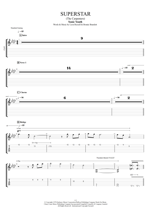 Superstar Sonic Youth guitar pro tab EGuitarII Full Score mysongbook