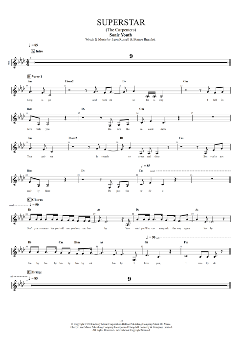 Superstar Sonic Youth guitar pro tab Vocals Full Score mysongbook