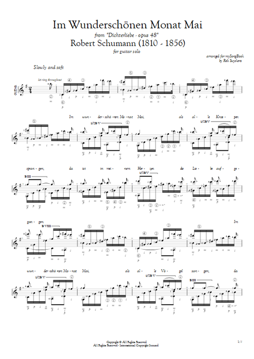 Im Wunderschönen Monat Mai Robert Schumann guitar pro tab AGuitar Guitarra solo mysongbook