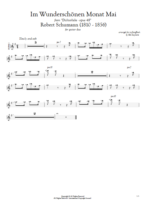 Im Wunderschönen Monat Mai Robert Schumann guitar pro tab AGuitarI Guitar Duet mysongbook