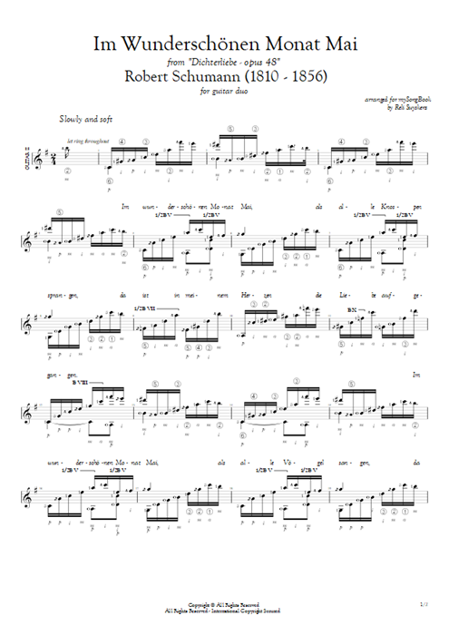Im Wunderschönen Monat Mai Robert Schumann guitar pro tab AGuitarII Guitar Duet mysongbook