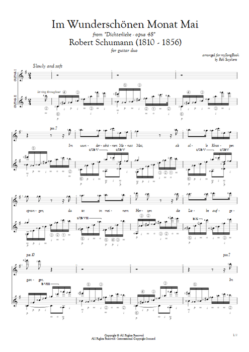 Im Wunderschönen Monat Mai Robert Schumann guitar pro tab Full Score Guitar Duet mysongbook