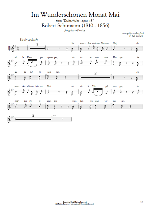 Im Wunderschönen Monat Mai Robert Schumann guitar pro tab Vocals Guitarra y voz mysongbook