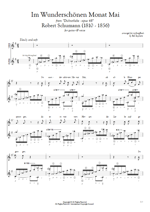 Im Wunderschönen Monat Mai Robert Schumann guitar pro tab Full Score Guitarra y voz mysongbook