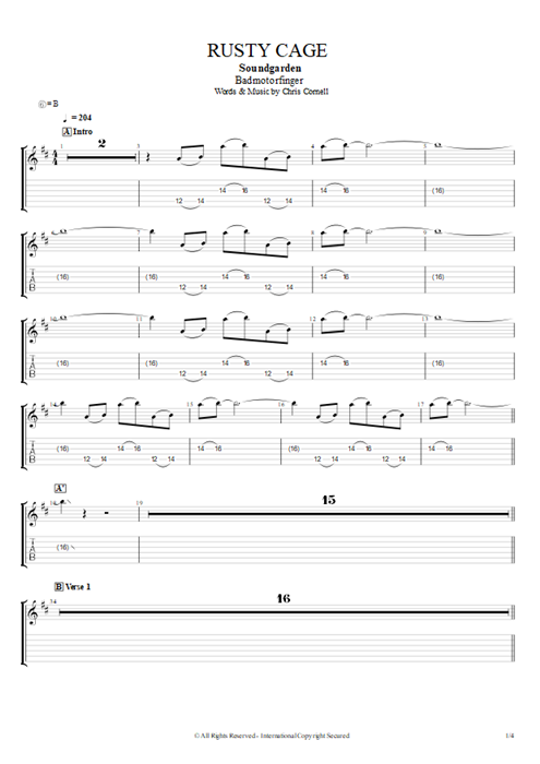 Rusty Cage Soundgarden guitar pro tab EGuitarII Full Score mysongbook