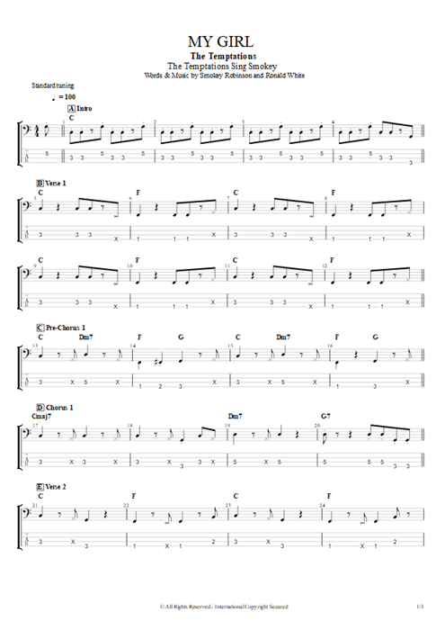 My Girl The Temptations guitar pro tab EBass Guitars, Bass & Backing Track mysongbook