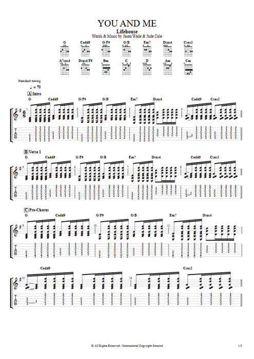 You and Me Lifehouse guitar pro tab AGuitar Guitare par Play Guitar Hits mysongbook