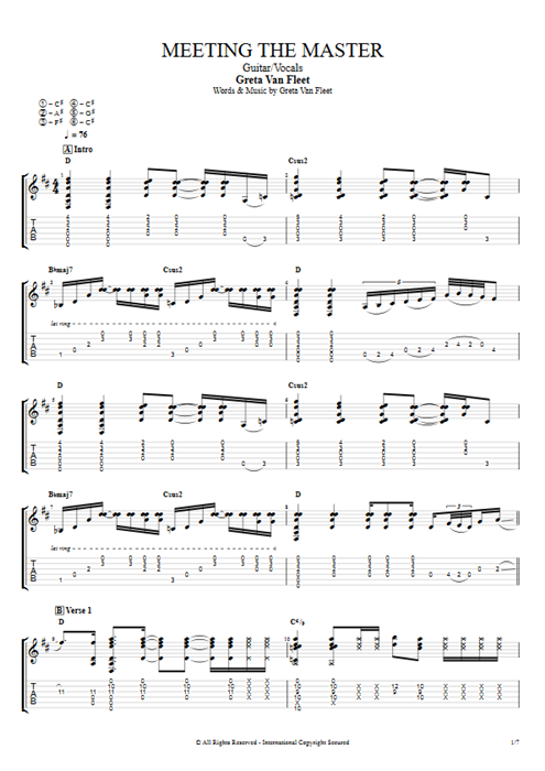 Meeting the Master Greta Van Fleet guitar pro tab AGuitar Guitare et voix mysongbook