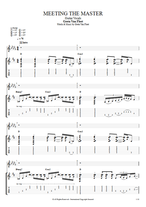 Meeting the Master Greta Van Fleet guitar pro tab Full Score Guitare et voix mysongbook