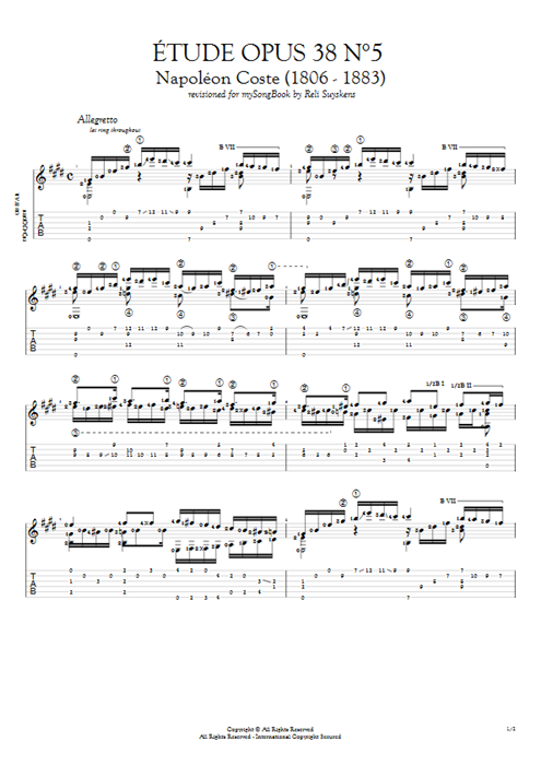 Etude Op.38 n°5 Napoléon Coste guitar pro tab AGuitar Solo Guitar mysongbook