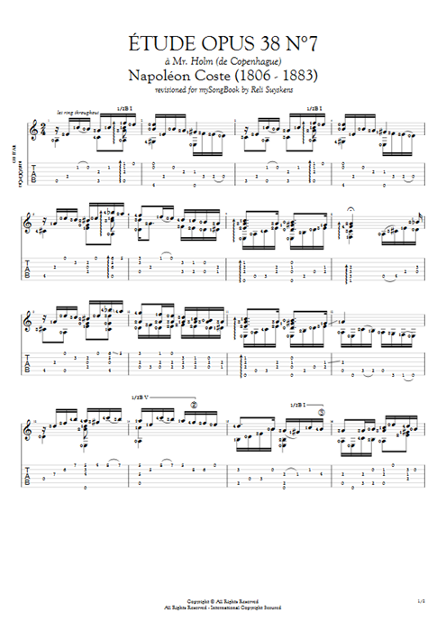 Etude Op.38 n°7 Napoléon Coste guitar pro tab AGuitar Solo Guitar mysongbook
