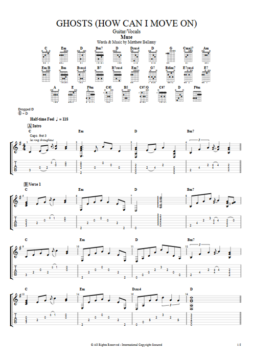 Ghosts (How Can I Move on) Muse guitar pro tab AGuitar Guitar & Vocals mysongbook