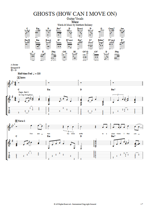 Ghosts (How Can I Move on) Muse guitar pro tab Full Score Guitar & Vocals mysongbook