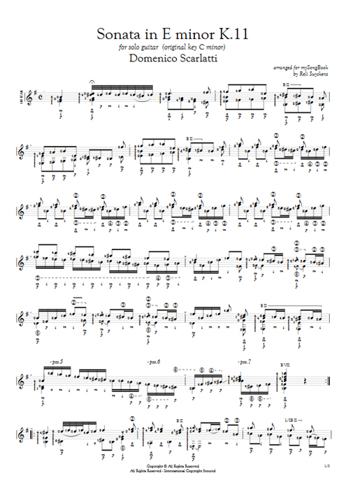 Sonata K.11 L352 Domenico Scarlatti guitar pro tab AGuitar Guitare seule mysongbook