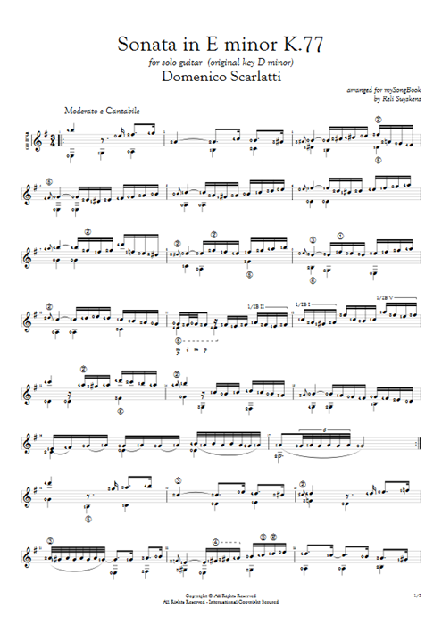 Sonata in E Minor K.77 Domenico Scarlatti guitar pro tab AGuitar Guitare seule mysongbook