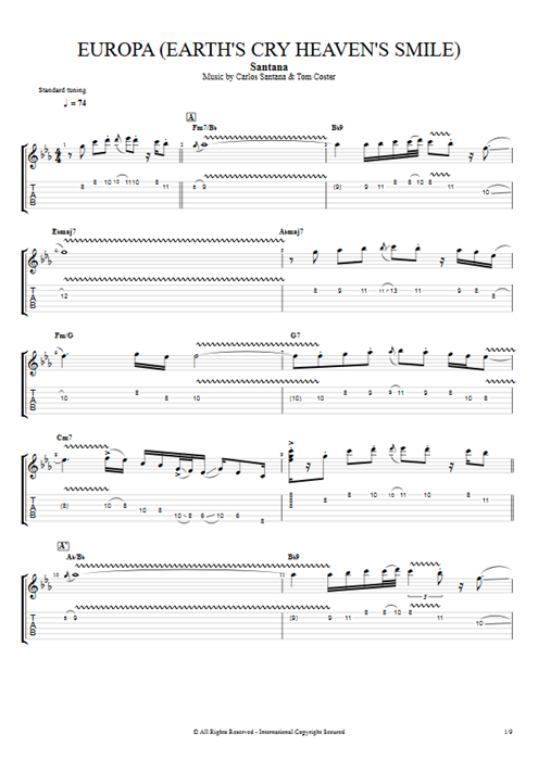 Europa (Earth's Cry Heaven's Smile) Santana guitar pro tab EGuitar Guitar by Play Guitar Hits mysongbook