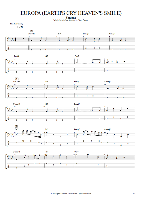 Europa (Earth's Cry Heaven's Smile) Santana guitar pro tab EBass Bass by Play Guitar Hits mysongbook
