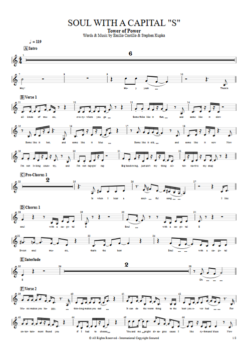 Soul With A Capital "S" Tower of Power guitar pro tab Vocals Basse par Play Guitar Hits mysongbook