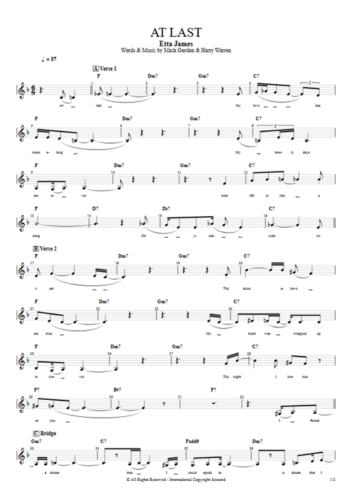 At Last Etta James guitar pro tab Vocals Guitar by Play Guitar Hits mysongbook