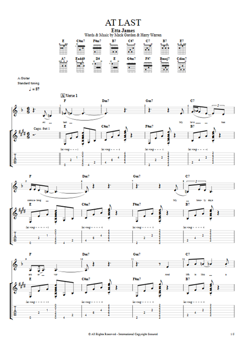 At Last Etta James guitar pro tab Full Score Guitar by Play Guitar Hits mysongbook