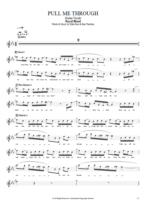 Pull Me Through Royal Blood guitar pro tab Vocals Guitare et voix mysongbook