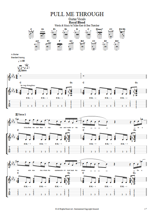 Pull Me Through Royal Blood guitar pro tab Full Score Guitare et voix mysongbook