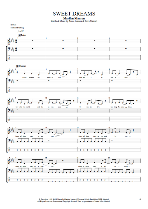 Sweet Dreams Marilyn Manson guitar pro tab Full Score Bass by Play Guitar Hits mysongbook