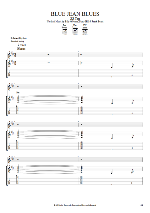 Blue Jean Blues ZZ Top guitar pro tab Full Score Rhythm Guitar by Play Guitar Hits mysongbook
