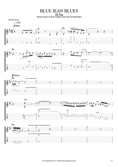 Blue Jean Blues ZZ Top guitar pro tab EGuitar Lead Guitar by Play Guitar Hits mysongbook