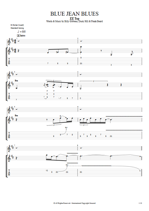 Blue Jean Blues ZZ Top guitar pro tab Full Score Lead Guitar by Play Guitar Hits mysongbook