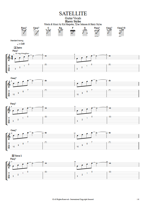 Satellite Harry Styles guitar pro tab AGuitar Guitare et voix mysongbook