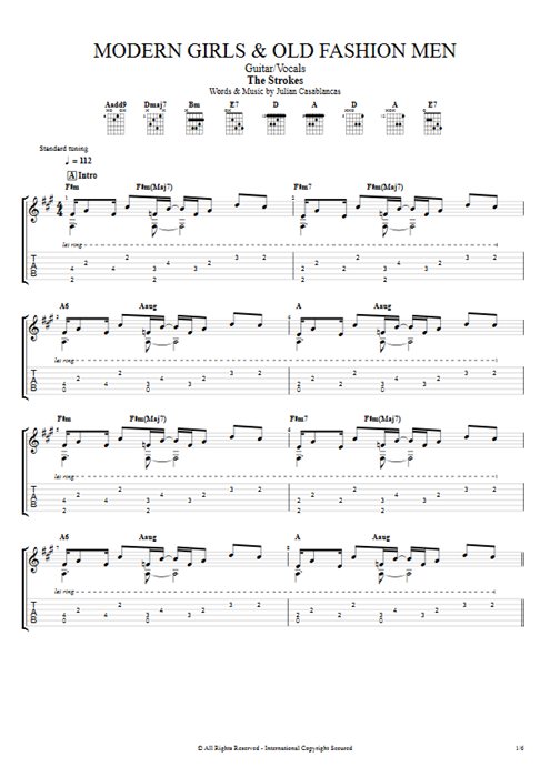Modern Girls & Old Fashion Men The Strokes guitar pro tab AGuitar Guitare et voix mysongbook