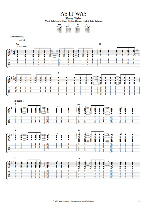 As It Was Harry Styles guitar pro tab AGuitar Guitar mysongbook