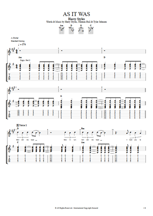 As It Was Harry Styles guitar pro tab Full Score Guitar mysongbook