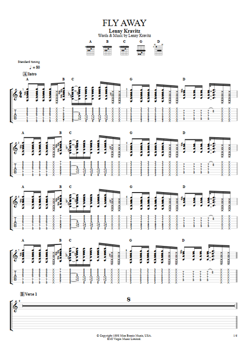 Fly Away Lenny Kravitz guitar pro tab EGuitar Guitar mysongbook
