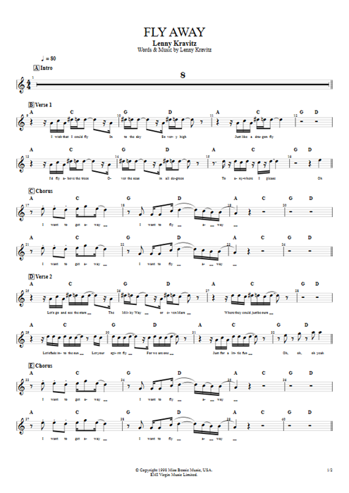 Fly Away Lenny Kravitz guitar pro tab Vocals Guitar mysongbook