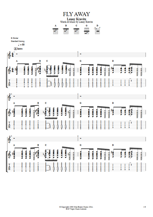 Fly Away Lenny Kravitz guitar pro tab Full Score Guitar mysongbook